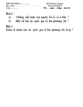 Đề kiểm tra 15 phút môn Lịch sử Lớp 6